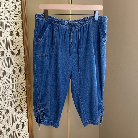 Rebecca Malone Size PXL 100% Cotton Blue Jean Denim Pull-Up Capri Pants - Picture 1 of 8